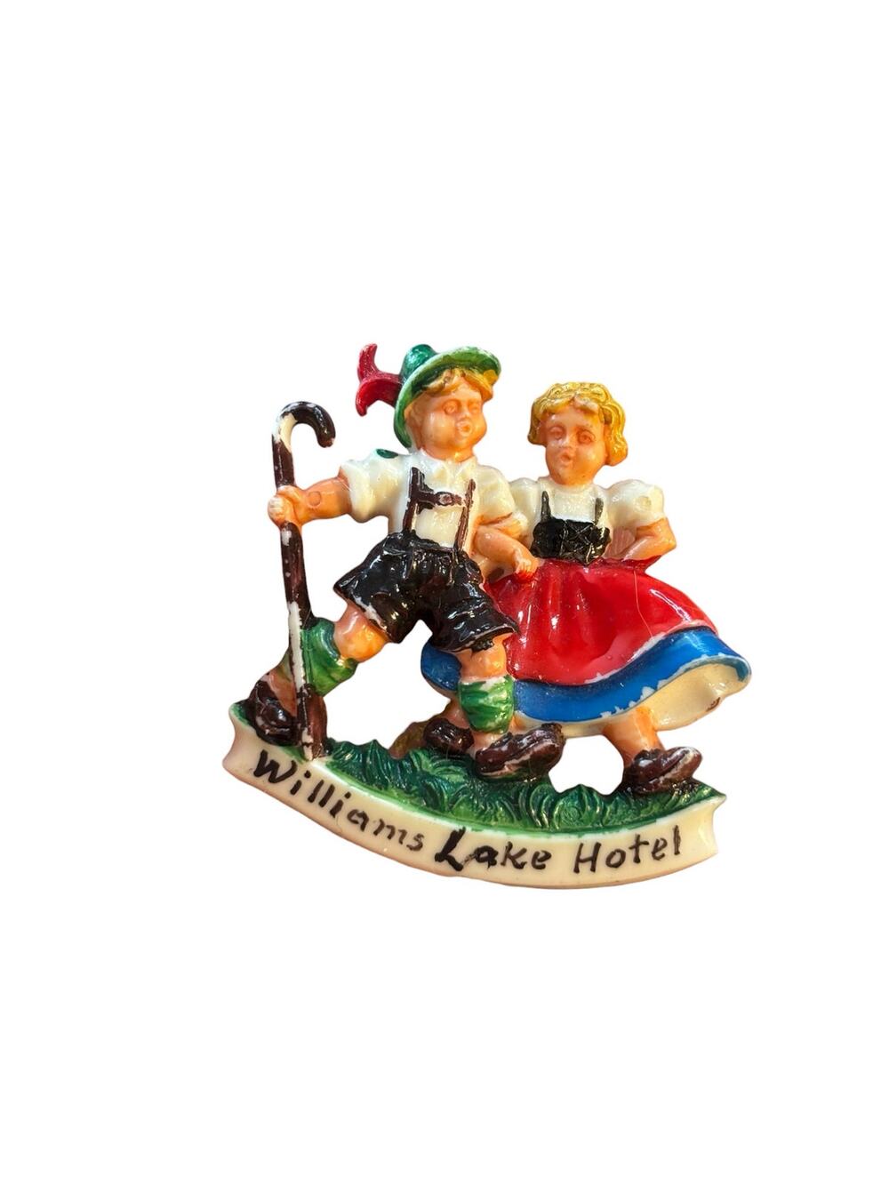 Vintage Williams Lake Hotel Souvenir Brooch Alpine Couple Made in West Germany